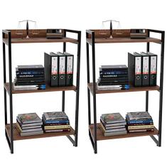 Kit 02 Estantes com 3 Prateleiras Escritório Estilo Industrial Form C01 104x60 cm Nogal - Lyam Decor