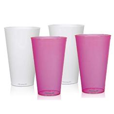 Kit 4 Copos Big Drink Rosa e Branco 550 ml Acrílico