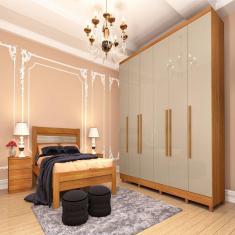 Guarda Roupa Casal 6 Portas 4 Gavetas 10 Pés Veneza Tcil Móveis Cinamomo/Off White