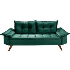 Sofa Retro Bariloche 3 Lugares Tecido Suede Pes em Madeira Cor:Verde