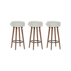 Kit 3 Banquetas Alta Pés Palito Roma Bege Claro 70cm