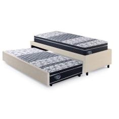 Bicama Box Solteiro 88x188cm Courino com Dois Colchões Gran Sleep Molas Verticoil Ecoflex Areia/Preto