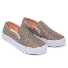 Tênis Slip On Iate com Glitter Macio e Confortavél Combina Com Tudo-Feminino