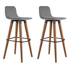 Kit 2 Banquetas Altas Luxo Linea Aço Preto Linho Cinza Base Carvalho 