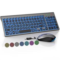SABLUTE Conjunto de teclado e mouse sem fio retroiluminado – teclado compacto silencioso com mouse RGB, recarregável, fino, modo de suspensão, conjunto de mouse portátil sem fio para Mac, Windows,