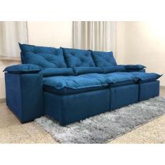 Sofá Retrátil e Reclinável 2,70m em Tecido Veludão C/Pillow nos Braços Athenas