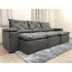 Sofá Retrátil e Reclinável 2,70m em Tecido Veludão C/Pillow nos Braços Athenas