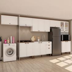 Cozinha Completa Iluminata 14 Portas 3 Gavetas 100% Mdf com Vidro Branco/ébano - Genialflex