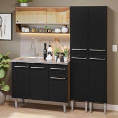 Armário de Cozinha Compacta 169cm com Pia Rustic/Preto Emilly Madesa 1