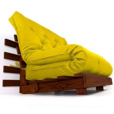 Sofá Cama Casal Futon Tokio Amarelo Acquablock Madeira Maciça Cor Imbuia