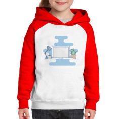 Moletom Infantil Laptop - Foca na Moda, Branco, Vermelho, 4