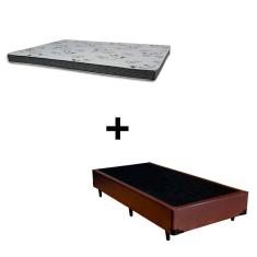 Cama Box Solteiro 88 Tecido Sintético Marrom Com Colchão Miller Bello Box - 100% Espuma - D33 Cinza 54x88x188