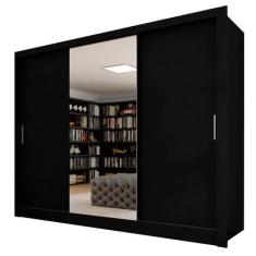Guarda Roupa Casal Layla 3 Pts Espelho Central Preto Fosco - A Móveis 