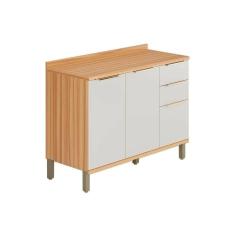 Balcão De Cozinha Modulado Sauvignon 2 Portas E 3 Gavetas P/ Pia C/ Tampo 120cm Amendoa/off White - Ronipa
