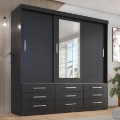 Guarda Roupa Casal Capri 3 Portas Correr 9 Gav Com Espelho - Tonielque