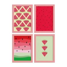 Quadros Decorativos Melancias Moldura Rosa 4un 22x32cm - Quartinhos
