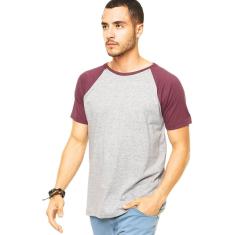 Camiseta Masculina Raglan Cinza Claro com Bordô-Masculino
