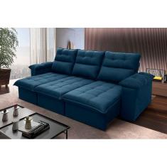 Sofá Retrátil Reclinável Verona 2,30m Suede Velut Azul Marinho c/ Molas no Assento - King House