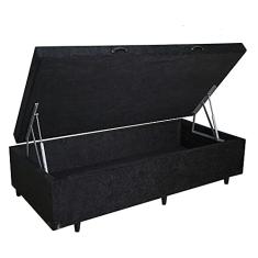 Cama Box Baú Solteiro Blindado Suede Preto com pistão a gas