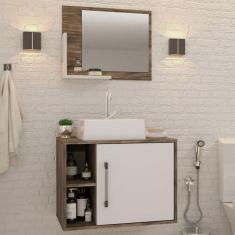 Armário De Banheiro Com Cuba E Espelho 1 Porta 2 Prateleiras Carvalho Dark/branco Chess 13687 -