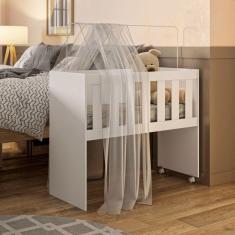 Berço Multifuncional 100% em MDF com Colchão Suporte para Mosquiteiro e Rodízios Rubi Branco