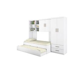 Kit Quarto Modulado Infantil 4 Peças Cama Solteiro e Auxiliar Guarda Roupa 2 Portas Armario Aéreo Com Nichos Chiara Bco -  Phoenix Baby