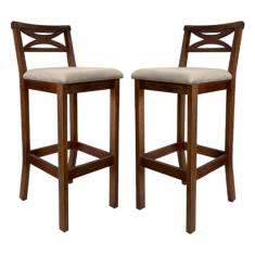 Kit 2 Banquetas Média Estofada para Bancada Madri Madeira Castanho Suede Bege CCS