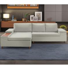 Sofá 3 Lugares com Chaise Clássico Invertido Estofart Bege