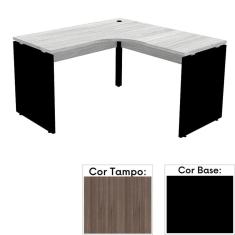 Mesa de Escritório em L Pé Painel PE25 em MDP 125 x 125 x 60 cm Cor Walnut e Base Preta