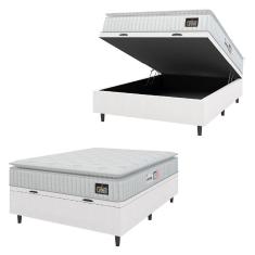 Cama Box Baú Colchão Casal Espuma D33 Vangogh Pillow Top 138x188x70cm Branco Linho Hellen - Suporta até 120kg por Pessoa