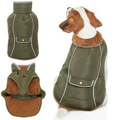 MOTZABO Jaqueta quente para cães – aconchegante e impermeável para chuva, neve e vento – refletiva, ajustável com orifício para coleira para cães pequenos a grandes – interior e exterior