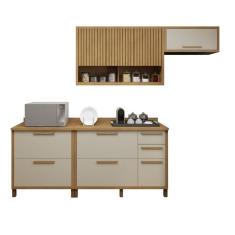 Cozinha Completa Torino com 2 Balcões e 2 Armarios Aéreos Cinamomo/Off White
