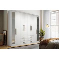 Guarda Roupa 8 Portas e 6 Gavetas c/ Espelho Master 8.6 Branco - Santo