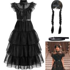 Fantasia Infantil Wandinha Vestido Família Addams + Peruca - Bela Impo