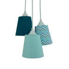 Lustre Pendente Luminária Tripla Tecido Chevron Tons de Verde - Crie C