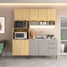 Cozinha Modulada Ibiza 03 Peças 100% Mdf com Torre Quente - sem Tampo Louro Freijó | Cinza
