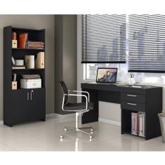 Conjunto Home Office 2 Peças 1 Escrivaninha 2 Gavetas 1 Armário 2 Portas 2 Prateleiras Espresso Móveis Preto Tx