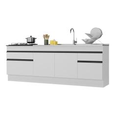 Kit Com 2 Balcões De Cozinha 150cm E 70cm Com Rodapé Veneza Multimóveis V2108 Branco/preto Branco/preto