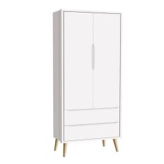 Guarda Roupa Infantil Theo 2 Portas Branco Acetinado Com Pés Madeira Natural - Reller