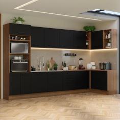 Armário de Cozinha Completa de Canto 499cm Rustic/Preto Agata Madesa 01