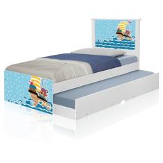 Kit Bicama Juvenil Barcelona Ursinho Pirata Solteiro com 2 Colchões Espuma D20 MDF MDP Branco