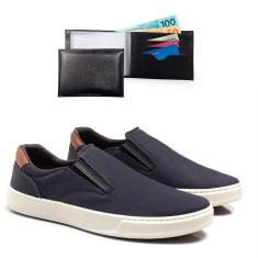 Tênis Masculino Slip On Cadarço Conforto + Carteira Kit 2-Masculino
