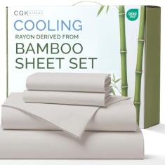 Lençóis de bambu King Size - Lençóis refrescantes para King - 100% raiom derivado de bambu - Macio, respirável e roupa de cama de luxo de hotel - 1 lençol de cima e 1 elástico e 2 fronhas com bolsos