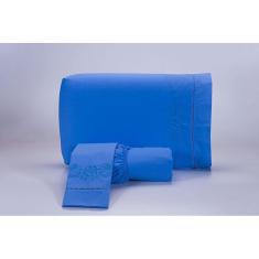 Jogo Lençol Casal Super King Size 3 Peças Azul 200 Fios