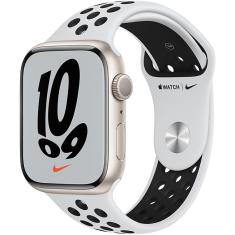 Apple Watch Nike Series 7 GPS 45mm Caixa Estelar de Alumínio Pulseira Esportiva Nike Platina/Preta