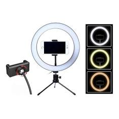 Ring Light Lampada Luz Led Iluminador Anel 16cm 6 Pol Make Fotos Tripé com Suporte Articulado central