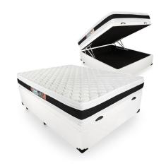 Cama Box Baú Casal + Colchão Espuma D45 - Castor - Black White Double Face 138x188x69cm