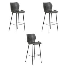 Kit 3 Banquetas Alta Com Encosto Para Bancada Cozinha Penha R02 Pu Cinza Chumbo - Mpozenato