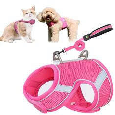 Peitoral para cães pequenos e gatos, arnês para filhotes de cachorro com conjunto de coleira para cães, sem puxão, ajustável, de malha macia refletiva, colete para caminhada ao ar livre, P, vermelho