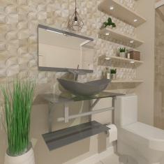 Gabinete de Vidro 60cm Inox com Cuba Oval Prata